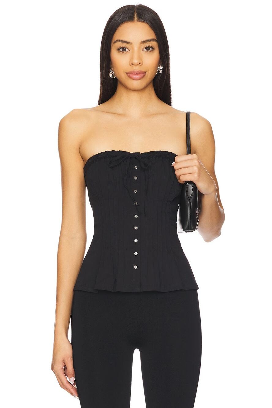 Free People Wink Tube Top Strapless Pleated Button Y2K 2000s Preppy Going Out S